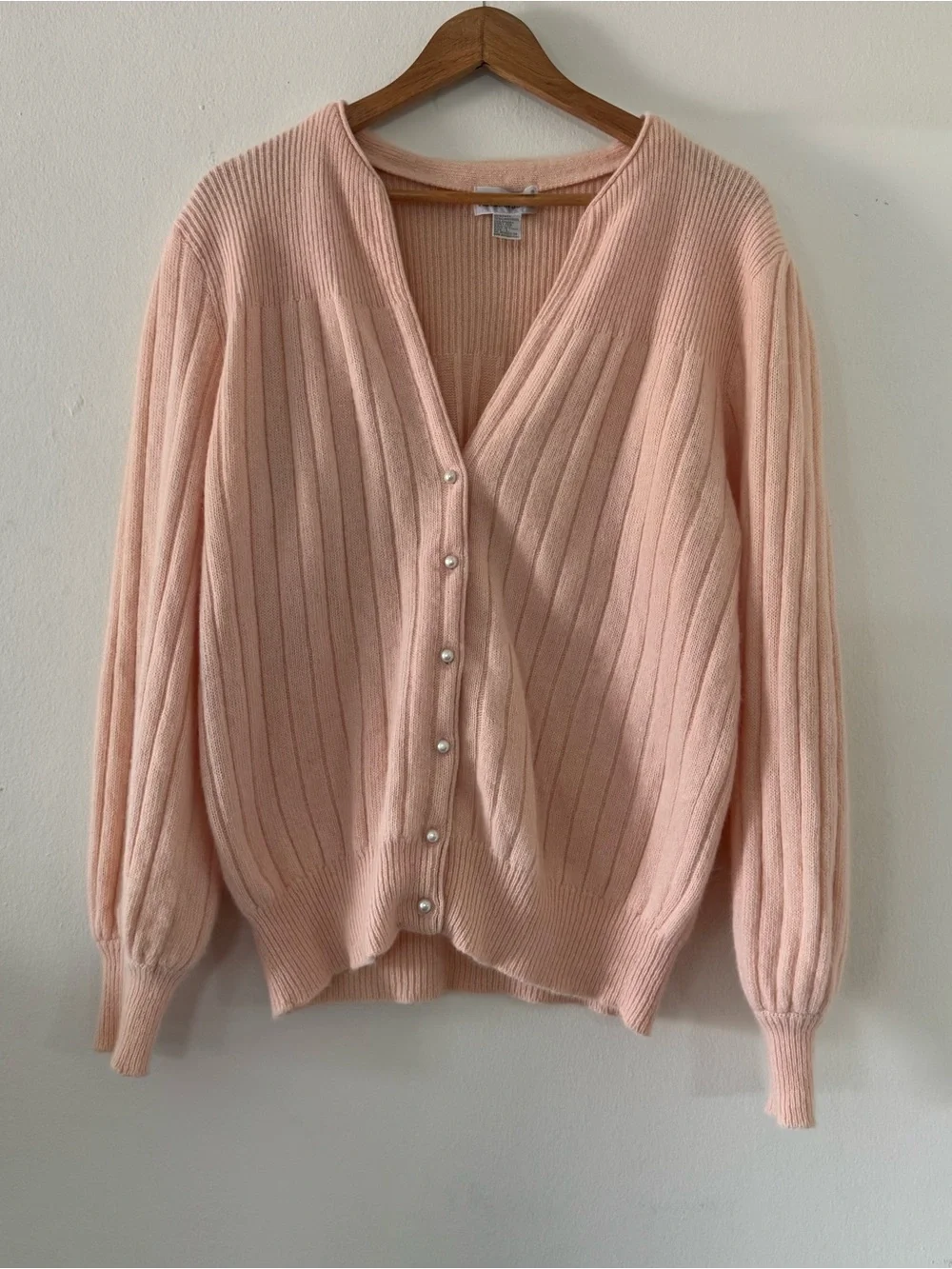 Vtg Victoria Jones Cardigan Sweater L Pink Lambswool Button Up Coquette Office - Picture 3 of 7